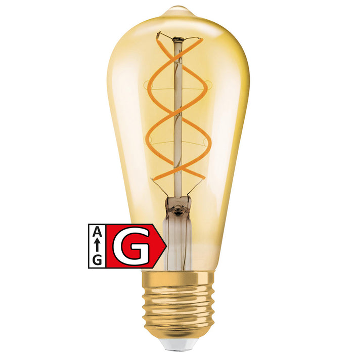 LED-E27 5W=25W | Vintage | Gold | Edison ST64 | 250lm | Filament | Spiral | Osram